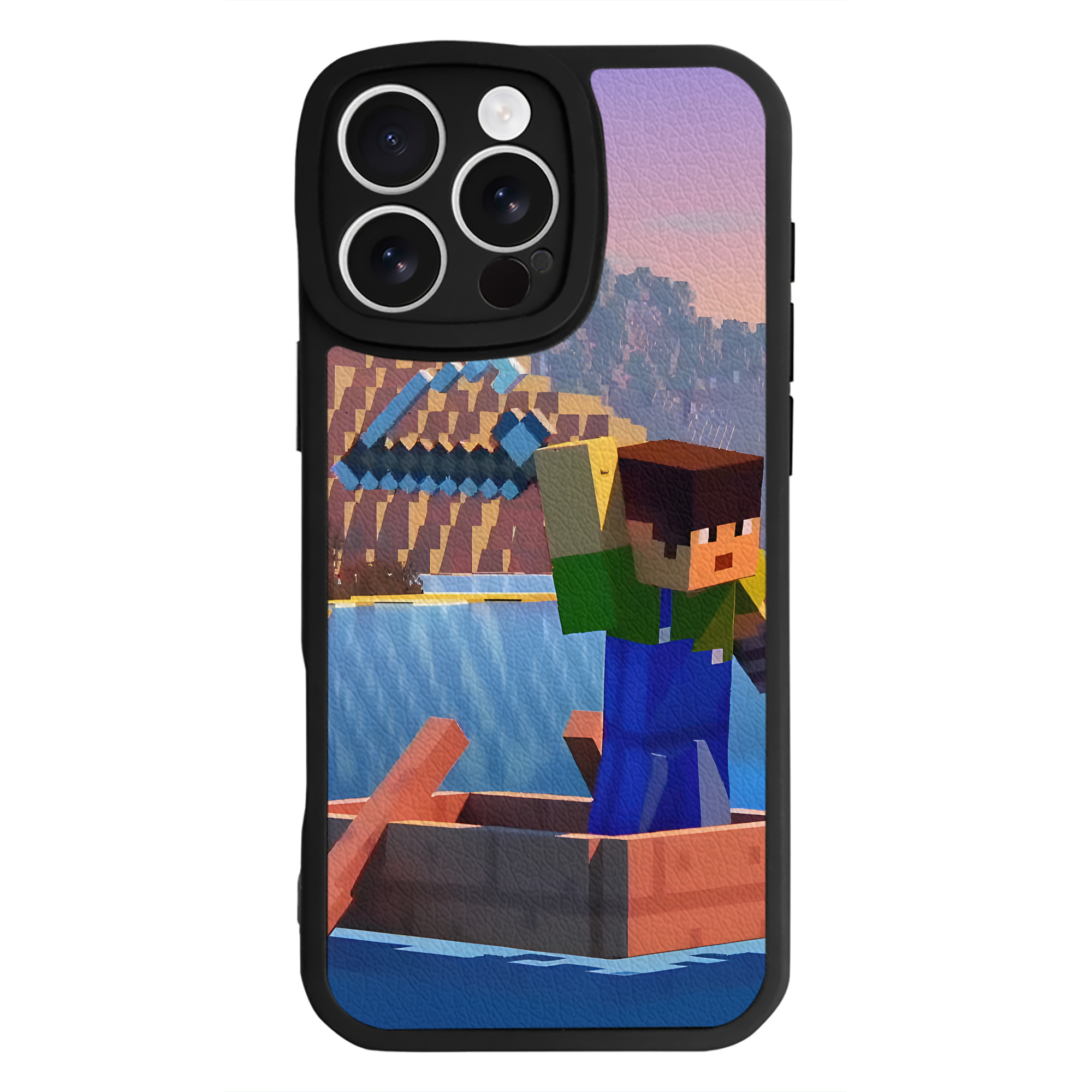 （画像用） マインクラフト ブロックの世界 Minecraft MC Block world 【iPhone 16シリーズ対応】シリコンスマホケース（レザー調） 材質：シリコン
